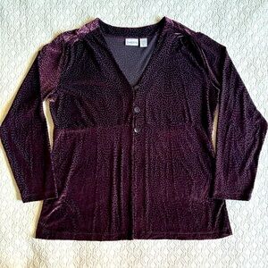Chico's Burgundy Velvet Burnout Cardigan V-neck Size 3 / US XL/16